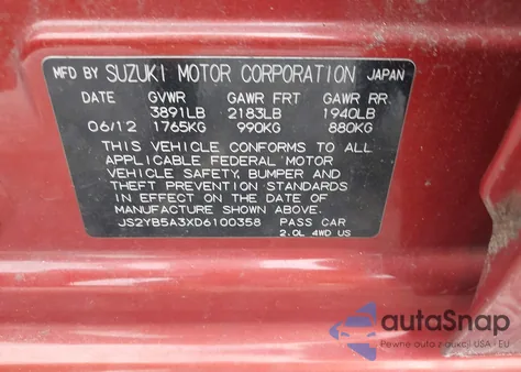 2013 Suzuki Sx4 Premium из США, поврежденный, VIN JS2YB5A3XD6100358